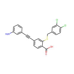 Nc1cccc(C#Cc2ccc(C(=O)O)c(SCc3ccc(Cl)c(Cl)c3)c2)c1 ZINC000073139329