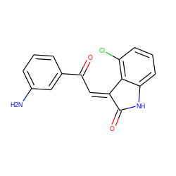 Nc1cccc(C(=O)/C=C2/C(=O)Nc3cccc(Cl)c32)c1 ZINC000101412699