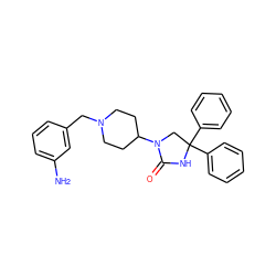 Nc1cccc(CN2CCC(N3CC(c4ccccc4)(c4ccccc4)NC3=O)CC2)c1 ZINC000034802157