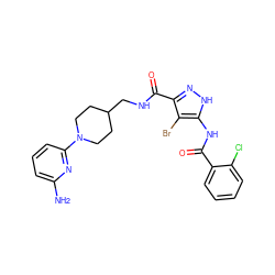 Nc1cccc(N2CCC(CNC(=O)c3n[nH]c(NC(=O)c4ccccc4Cl)c3Br)CC2)n1 ZINC000028711952