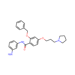 Nc1cccc(NC(=O)c2ccc(OCCCN3CCCC3)cc2OCc2ccccc2)c1 ZINC000072181797