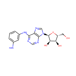 Nc1cccc(Nc2ncnc3c2ncn3[C@H]2O[C@H](CO)[C@@H](O)[C@H]2O)c1 ZINC000049015501