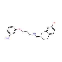 Nc1cccc(OCCCNC[C@@H]2CCc3ccc(O)cc3C2)c1 ZINC000013775918