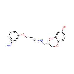 Nc1cccc(OCCCNC[C@H]2COc3ccc(O)cc3O2)c1 ZINC000003779080