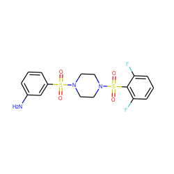 Nc1cccc(S(=O)(=O)N2CCN(S(=O)(=O)c3c(F)cccc3F)CC2)c1 ZINC000036382547