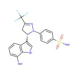 Nc1cccc2c([C@@H]3CC(C(F)(F)F)=NN3c3ccc(S(N)(=O)=O)cc3)c[nH]c12 ZINC000029060958