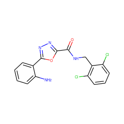 Nc1ccccc1-c1nnc(C(=O)NCc2c(Cl)cccc2Cl)o1 ZINC000042990151