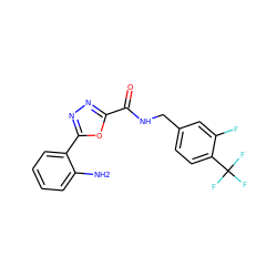 Nc1ccccc1-c1nnc(C(=O)NCc2ccc(C(F)(F)F)c(F)c2)o1 ZINC000043019565