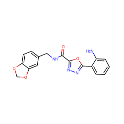 Nc1ccccc1-c1nnc(C(=O)NCc2ccc3c(c2)OCO3)o1 ZINC000043011954