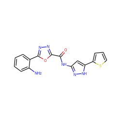 Nc1ccccc1-c1nnc(C(=O)Nc2cc(-c3cccs3)[nH]n2)o1 ZINC000043123179