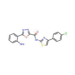 Nc1ccccc1-c1nnc(C(=O)Nc2nc(-c3ccc(Cl)cc3)cs2)o1 ZINC000043063170