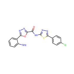 Nc1ccccc1-c1nnc(C(=O)Nc2nnc(-c3ccc(Cl)cc3)s2)o1 ZINC000043071156