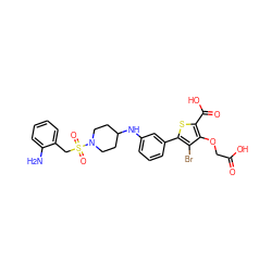 Nc1ccccc1CS(=O)(=O)N1CCC(Nc2cccc(-c3sc(C(=O)O)c(OCC(=O)O)c3Br)c2)CC1 ZINC000028711558