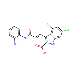 Nc1ccccc1NC(=O)/C=C/c1c(C(=O)O)[nH]c2cc(Cl)cc(Cl)c12 ZINC000013761278