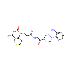 Nc1cccnc1N1CCN(C(=O)CNC(=O)CCn2c3c(c(=O)[nH]c2=O)CSCC3)CC1 ZINC000013860429