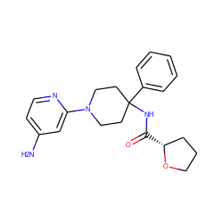 Nc1ccnc(N2CCC(NC(=O)[C@@H]3CCCO3)(c3ccccc3)CC2)c1 ZINC000040430236