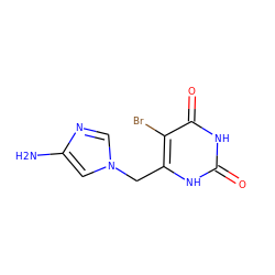 Nc1cn(Cc2[nH]c(=O)[nH]c(=O)c2Br)cn1 ZINC000013607771