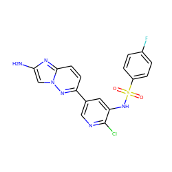 Nc1cn2nc(-c3cnc(Cl)c(NS(=O)(=O)c4ccc(F)cc4)c3)ccc2n1 ZINC000072179612