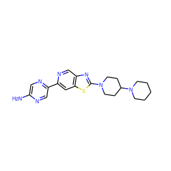 Nc1cnc(-c2cc3sc(N4CCC(N5CCCCC5)CC4)nc3cn2)cn1 ZINC000045301058