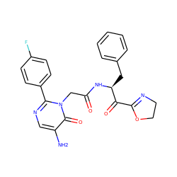 Nc1cnc(-c2ccc(F)cc2)n(CC(=O)N[C@@H](Cc2ccccc2)C(=O)C2=NCCO2)c1=O ZINC000013532710