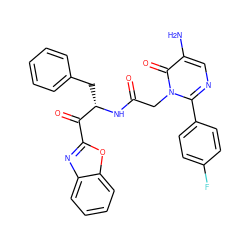 Nc1cnc(-c2ccc(F)cc2)n(CC(=O)N[C@@H](Cc2ccccc2)C(=O)c2nc3ccccc3o2)c1=O ZINC000013532637