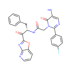 Nc1cnc(-c2ccc(F)cc2)n(CC(=O)N[C@@H](Cc2ccccc2)C(=O)c2nc3ncccc3o2)c1=O ZINC000013532844