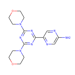 Nc1cnc(-c2nc(N3CCOCC3)nc(N3CCOCC3)n2)cn1 ZINC001772589079