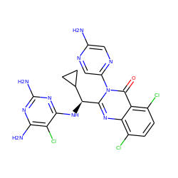 Nc1cnc(-n2c([C@@H](Nc3nc(N)nc(N)c3Cl)C3CC3)nc3c(Cl)ccc(Cl)c3c2=O)cn1 ZINC001772584168