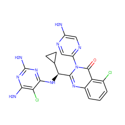 Nc1cnc(-n2c([C@@H](Nc3nc(N)nc(N)c3Cl)C3CC3)nc3cccc(Cl)c3c2=O)cn1 ZINC001772605899