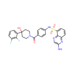 Nc1cnc2c(S(=O)(=O)Nc3ccc(C(=O)N4CCC(O)(c5cccc(F)c5F)CC4)cc3)cccc2n1 ZINC000217796637