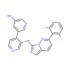 Nc1cncc(-c2ccncc2Nc2ncc3ccc(-c4c(F)cccc4F)nn23)c1 ZINC000144652916