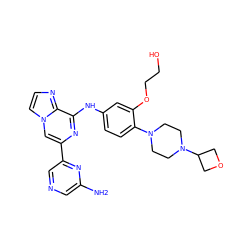 Nc1cncc(-c2cn3ccnc3c(Nc3ccc(N4CCN(C5COC5)CC4)c(OCCO)c3)n2)n1 ZINC001772634355