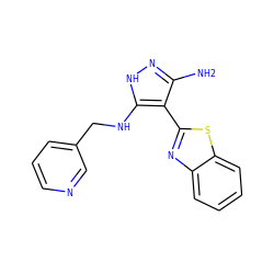 Nc1n[nH]c(NCc2cccnc2)c1-c1nc2ccccc2s1 ZINC000114399403