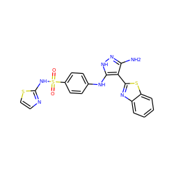 Nc1n[nH]c(Nc2ccc(S(=O)(=O)Nc3nccs3)cc2)c1-c1nc2ccccc2s1 ZINC000114398116