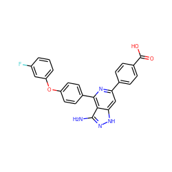 Nc1n[nH]c2cc(-c3ccc(C(=O)O)cc3)nc(-c3ccc(Oc4cccc(F)c4)cc3)c12 ZINC000204810675