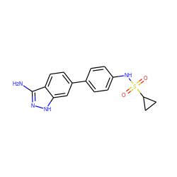 Nc1n[nH]c2cc(-c3ccc(NS(=O)(=O)C4CC4)cc3)ccc12 ZINC000299823677