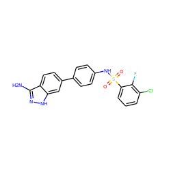 Nc1n[nH]c2cc(-c3ccc(NS(=O)(=O)c4cccc(Cl)c4F)cc3)ccc12 ZINC000299837977