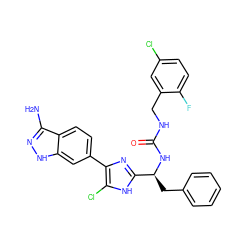 Nc1n[nH]c2cc(-c3nc([C@H](Cc4ccccc4)NC(=O)NCc4cc(Cl)ccc4F)[nH]c3Cl)ccc12 ZINC000115468378