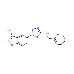 Nc1n[nH]c2ccc(-c3nnc(NCc4ccccc4)o3)cc12 ZINC000103245722