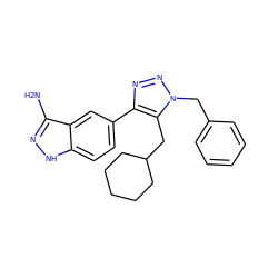 Nc1n[nH]c2ccc(-c3nnn(Cc4ccccc4)c3CC3CCCCC3)cc12 ZINC000148240535