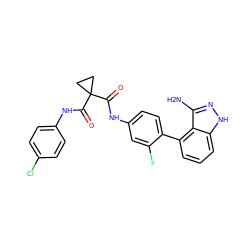 Nc1n[nH]c2cccc(-c3ccc(NC(=O)C4(C(=O)Nc5ccc(Cl)cc5)CC4)cc3F)c12 ZINC000299868927