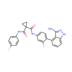 Nc1n[nH]c2cccc(-c3ccc(NC(=O)C4(C(=O)Nc5ccc(F)cc5)CC4)cc3F)c12 ZINC000299871165