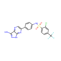 Nc1n[nH]c2nc(-c3ccc(NS(=O)(=O)c4ccc(C(F)(F)F)cc4Cl)cc3)cnc12 ZINC000148847842