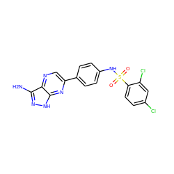 Nc1n[nH]c2nc(-c3ccc(NS(=O)(=O)c4ccc(Cl)cc4Cl)cc3)cnc12 ZINC000299836984