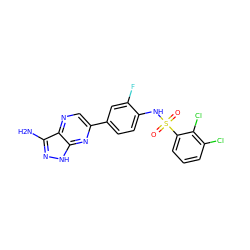 Nc1n[nH]c2nc(-c3ccc(NS(=O)(=O)c4cccc(Cl)c4Cl)c(F)c3)cnc12 ZINC000148822188