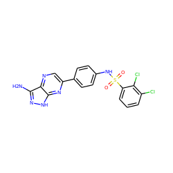 Nc1n[nH]c2nc(-c3ccc(NS(=O)(=O)c4cccc(Cl)c4Cl)cc3)cnc12 ZINC000103256100