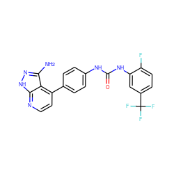 Nc1n[nH]c2nccc(-c3ccc(NC(=O)Nc4cc(C(F)(F)F)ccc4F)cc3)c12 ZINC000029129304