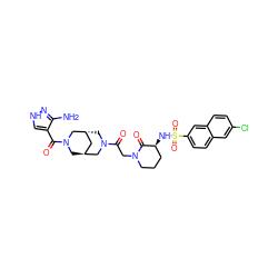 Nc1n[nH]cc1C(=O)N1C[C@H]2C[C@@H](CN(C(=O)CN3CCC[C@H](NS(=O)(=O)c4ccc5cc(Cl)ccc5c4)C3=O)C2)C1 ZINC000101457149