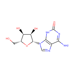 Nc1nc(=O)[nH]c2c1ncn2[C@@H]1O[C@H](CO)[C@@H](O)[C@H]1O ZINC000004082270