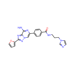 Nc1nc(-c2ccc(C(=O)NCCCn3ccnc3)cc2)cn2nc(-c3ccco3)nc12 ZINC000028526367